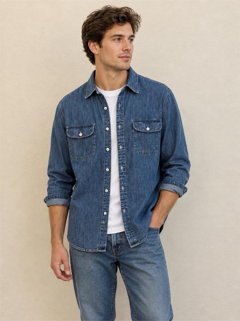 J. Crew All Cotton Indigo Denim Button-Down Shirt Sz M breathable casual comfort